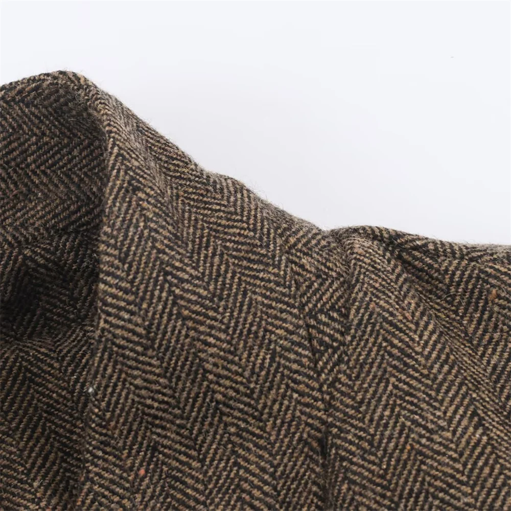 Winter neue Damenmode lässiger Stil Stehkragen langärmelige Einzelknopfdekoration Fischgrätenmuster Anzugjacke