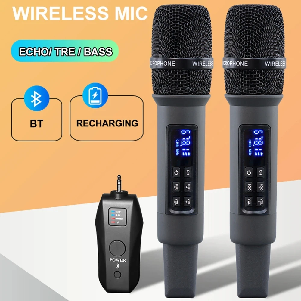 

UHF Wireless Handheld Dynamic Karaoke Microphone Bluetooth Receiver Performing Professional Home Reverb High and Low Bass