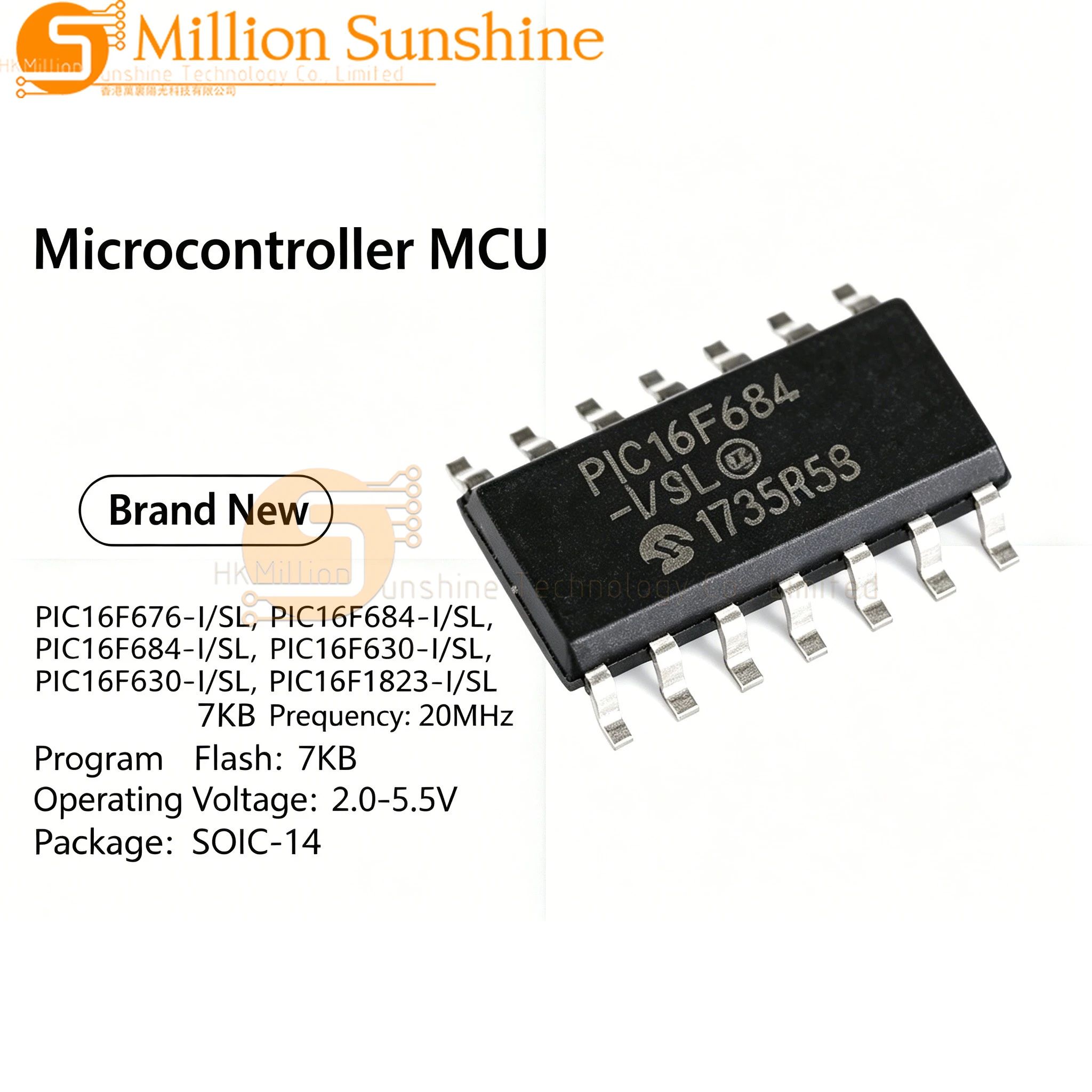 10pcs PIC16F676-I/SL 16F684 16F630 16F636 16F505 16F1824 -I/SL SOP-14 SOIC-14 8-Bit Microcontroller MCU IC