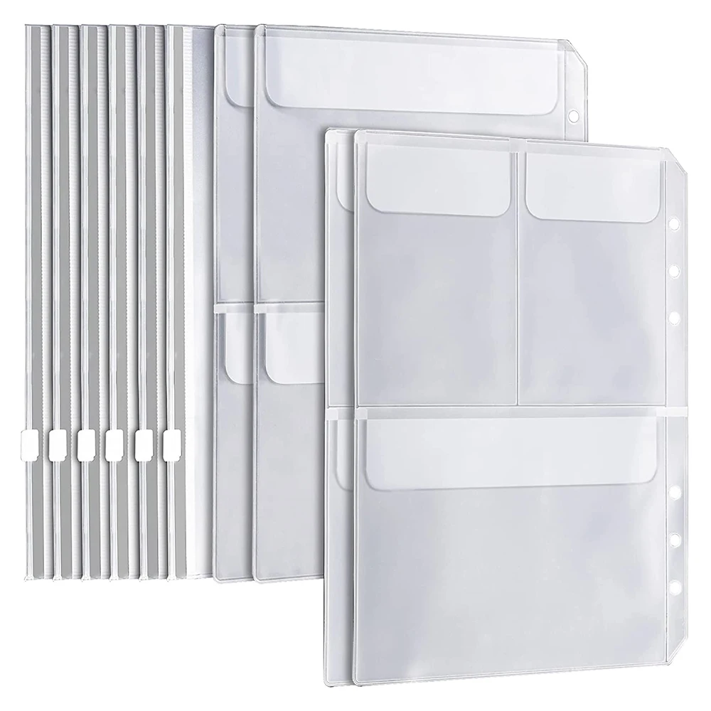 

Suitable 20Pcs A5 6 Ring Binder Pockets 3 Types Envelope,Zipper Closurek Bill Pouch For Filofax Organizer Clipbook