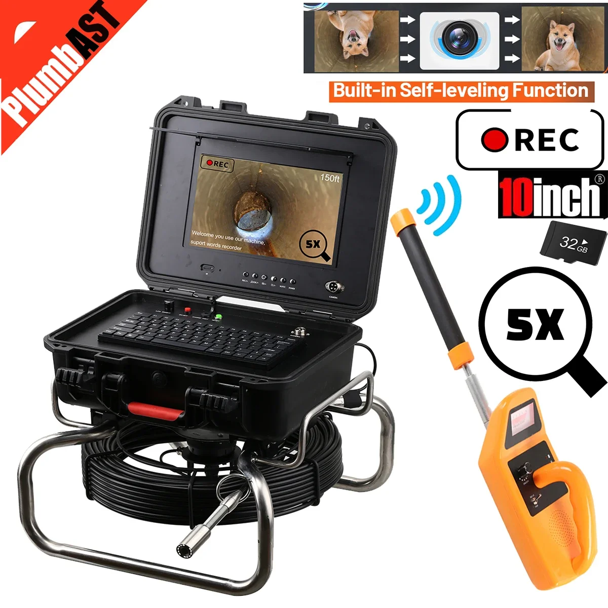 

10" IPS Screen Waterproof Pipe Inspection Drain Camera DVR 512Hz Sonde Transmitter Self Leveling Camera with Distance Counter