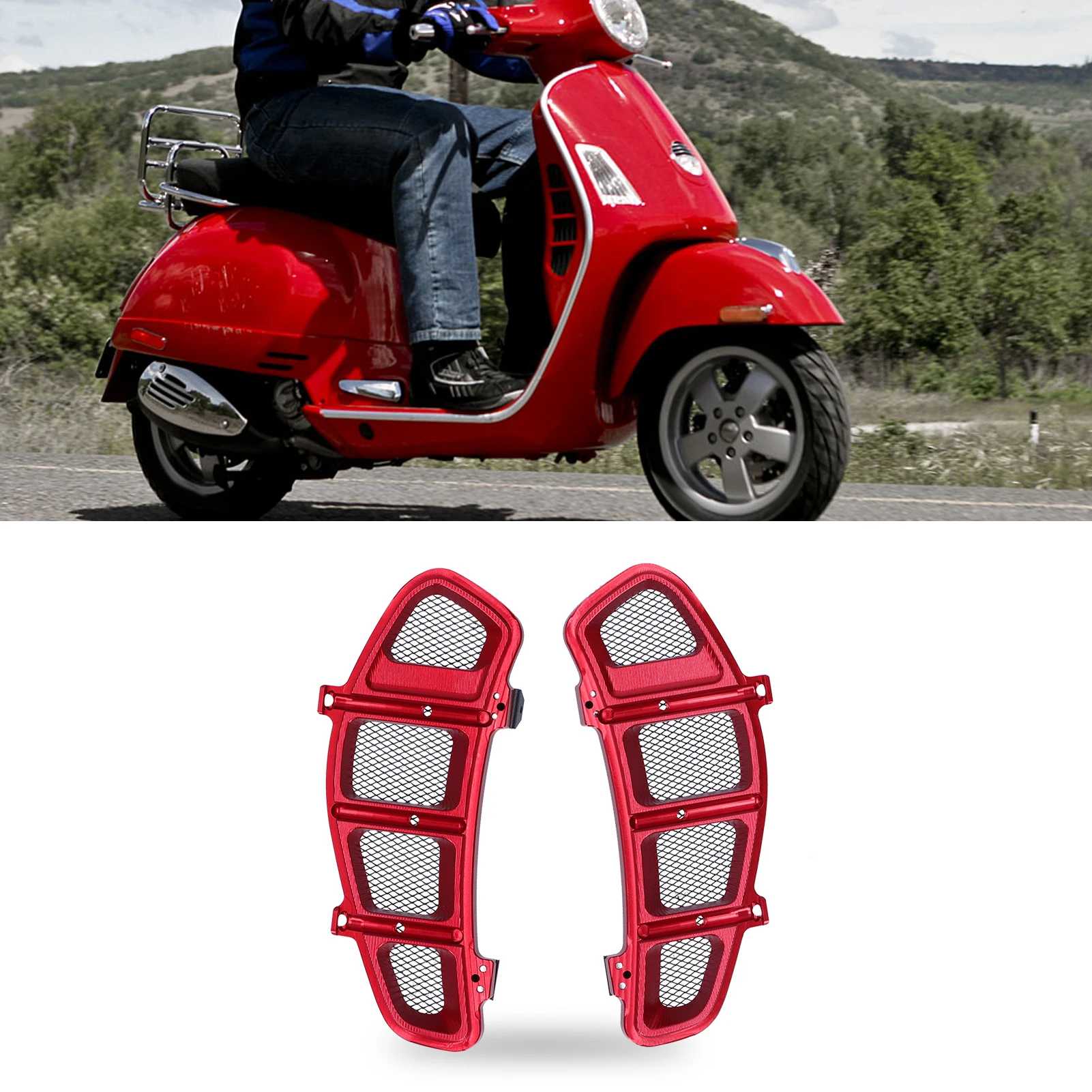 Motorcycle Radiator Guard Grille Bezel Cover Left Right Red Fit for Piaggio VESPA GTS 250/300 2013-2020