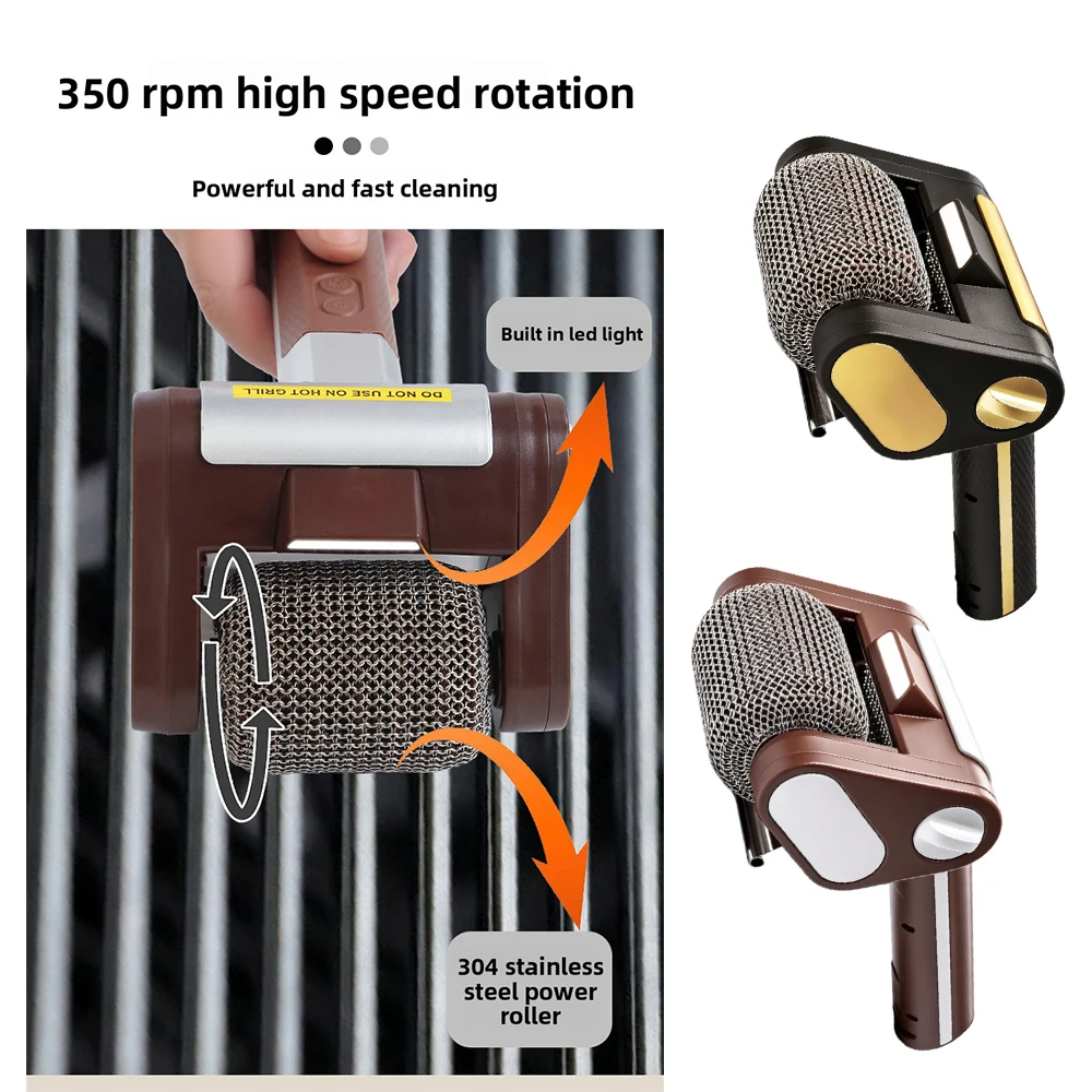 Kitchen Appliance Electric BBQ Grill Cleaner Brush360 Roller Wireless Wire Bristles Barbecue Scraper Type-C Rechargeable