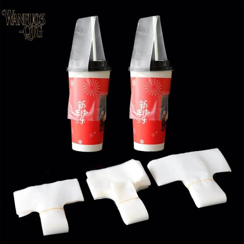 Hot 100 Pcs T-Shaped Bayonet Plastic Bags Disposable Clear Single Cup Packaging Bag For Milk Tea Coffee Beverage Party Supplies
