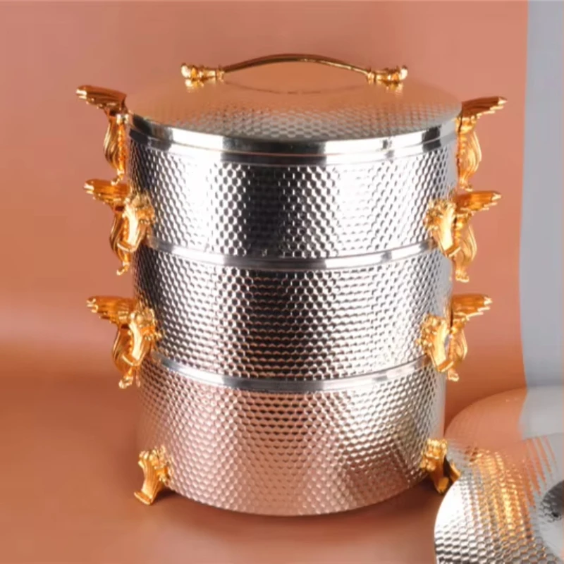 New Design Luxury Shiny Portable Stainless Steel Meal Bowl Thermal Insulation Hot Pot Casserole