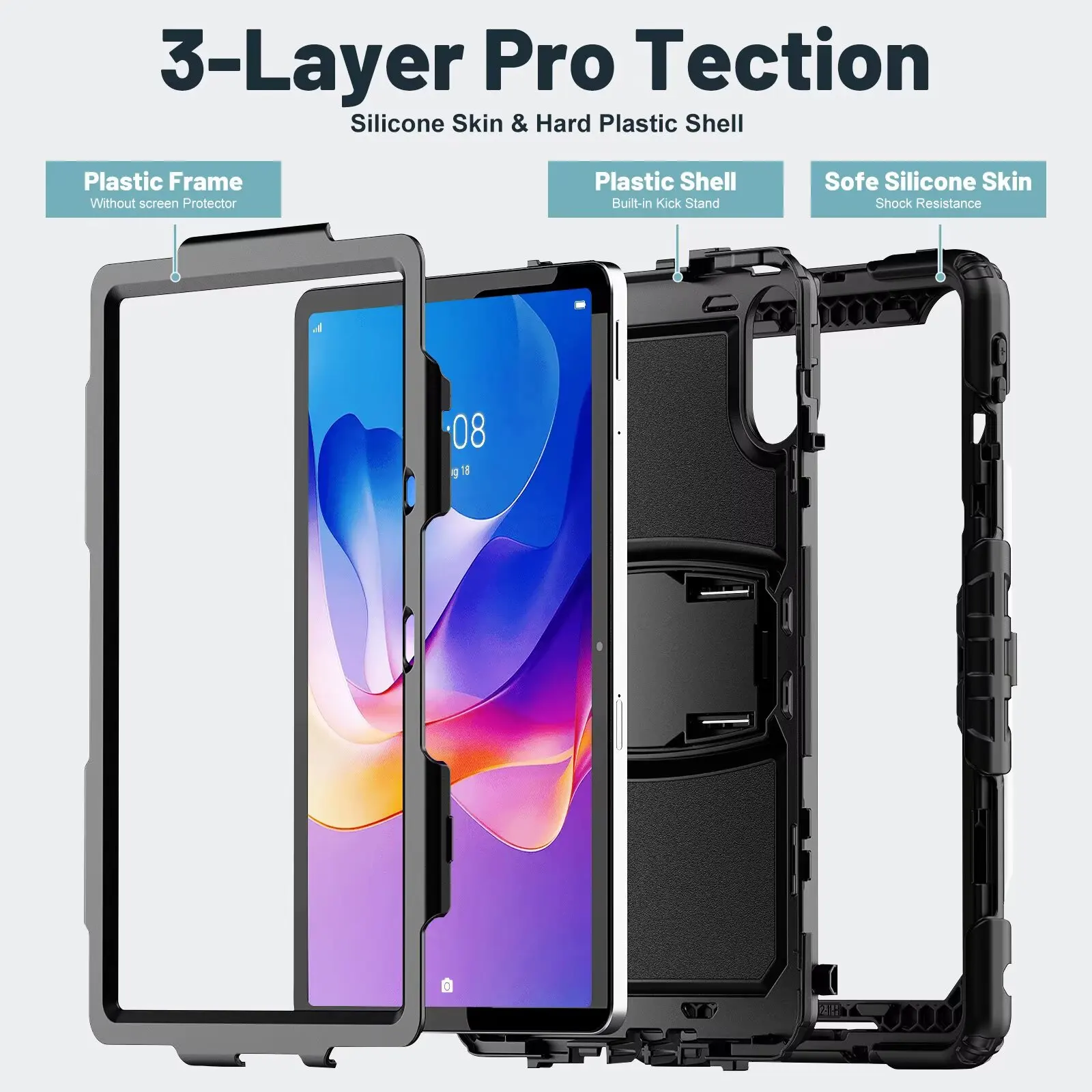 For Xiaomi Redmi Pad Se 8.7 2024 Pad 2 Se 11 2025,3 Layer Protective Cover Case with Kickstand and Shoulder Strap
