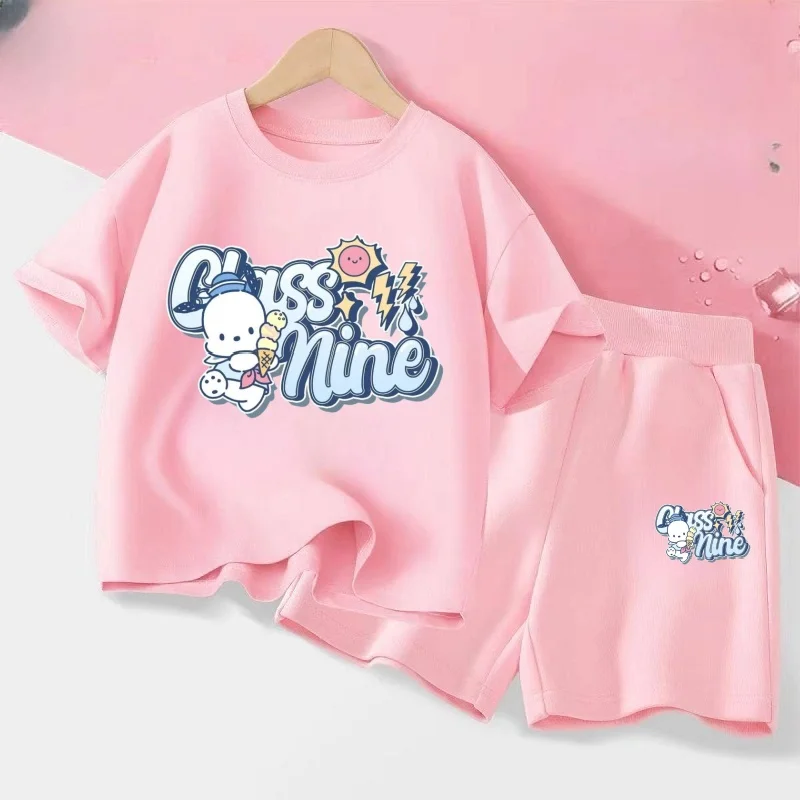

Summer Baby Girl Clothes Set Children Sanrio Pochacco Cartoon Print T-shirt and Short 2Pieces Suit Boys Shorts Sleeve Tracksuit
