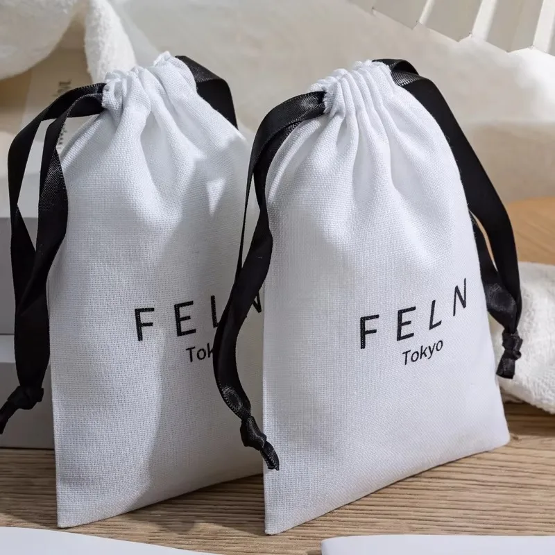 Custom Logo Small Cotton Drawstring Bag Jewelry Accessory Storage Pouch for Necklace Bracelet Candy Cosmetic Wedding Party Gift view 6