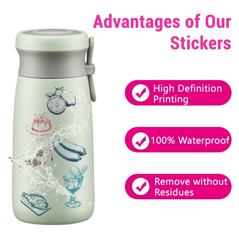 50PCS Retro Food Stickers Set Transparent PET Waterproof Vinyl Cute Funny Yummy Snack Hamburger Pizza Cake Donuts Theme