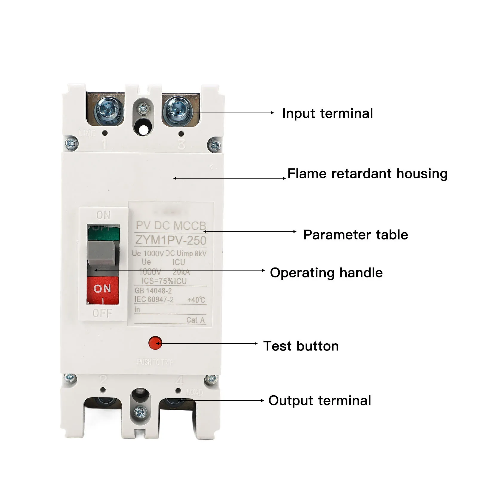 Moulded Case Circuit Breaker 200A MCCB Solar Battery Protection Switch 2P DC 1000V DC Circuit Breaker view 4