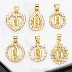 OCESRIO White Crystal Virgin Mary Pendant for Necklace Copper Gold Plated Heart Water Drop Amulet Jewelry Making Supply pdtb067