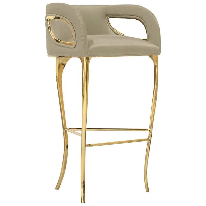 

Curved Back Luxury golden Bar Stool Velvet Upholstery 3 Legs Bar Chair For Home Hotel bar counter club high chair