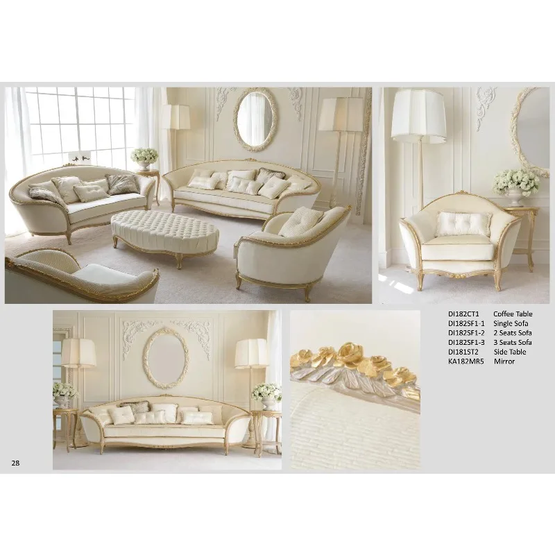 New Arrival Antique Classic French Rococo Design Living Room Furniture Meuble Luxury Fabric Sofas Couch Set