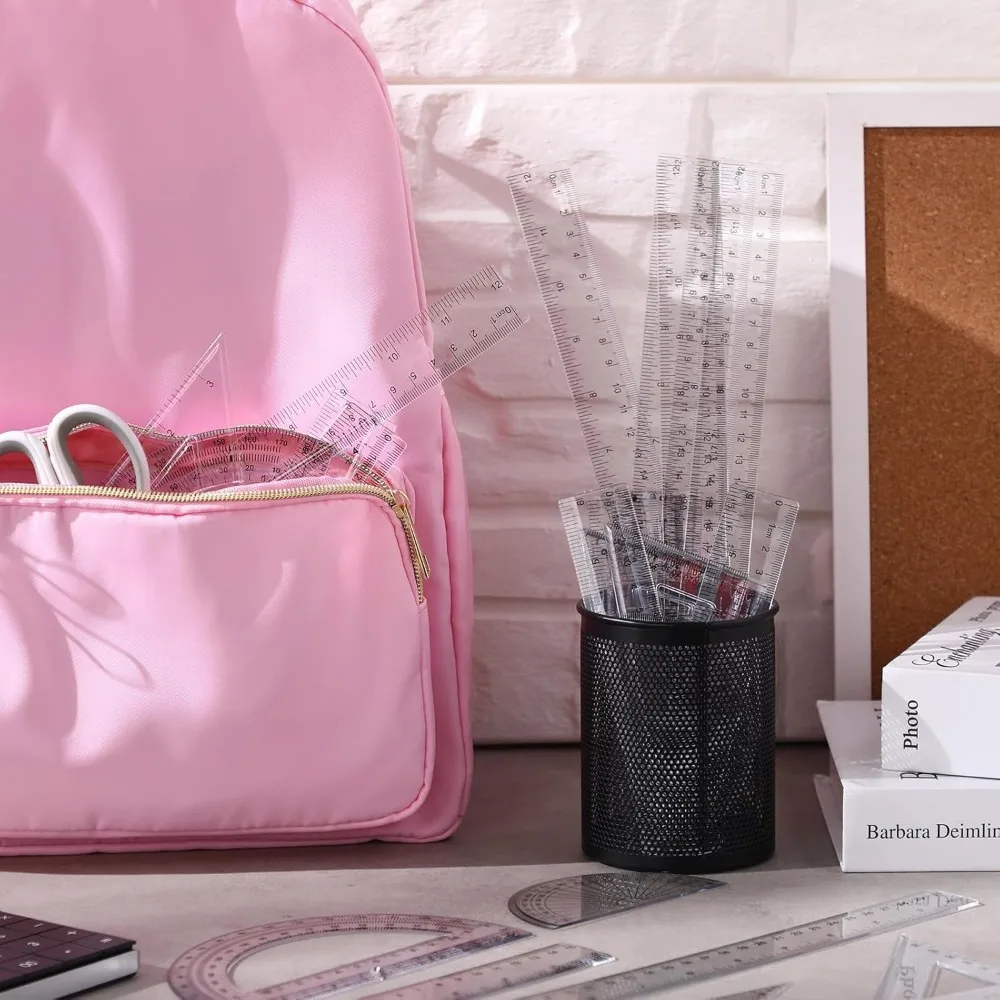 Conjunto de 6 peças, inclui transferidor, triângulo, régua de 12/6 polegadas, régua matemática geométrica, régua transparente