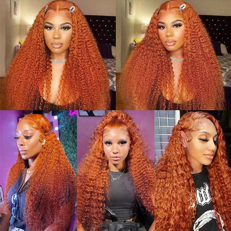 350 Orange Ginger 30Inch Lace Front Wig Human Hair 100% Curly Wigs Deep Wave Frontal Wig 13x4 13x6 Hd Lace Front Human Hair Wig