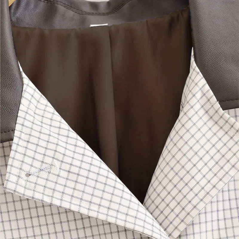 المرأة المتناقضة غرامة منقوشة التلبيب سترة واقية قصيرة الخريف عادية واحدة الصدر الإناث ملابس خارجية بأكمام طويلة #5