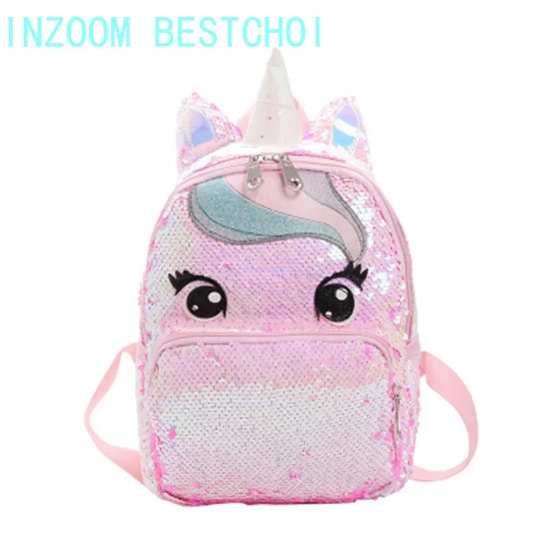 Girls Fashion Sequins Unicorn Backpack Women Large Capacity Bag Girl Book Bag Satchel School Bag for Teenager Student All-Match