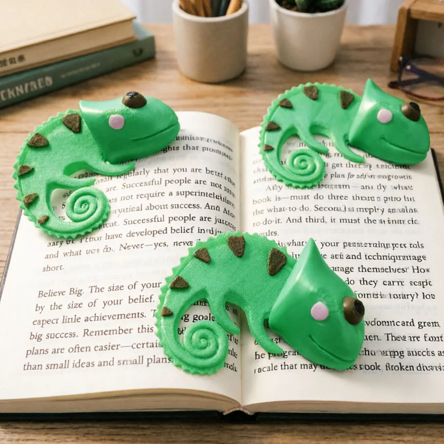 3D Printed Three-Dimensional Chameleon Bookmark, Creative Cute Animal-Shaped Book Clip, Creative Stationery Reading Marker Clip, One Piece