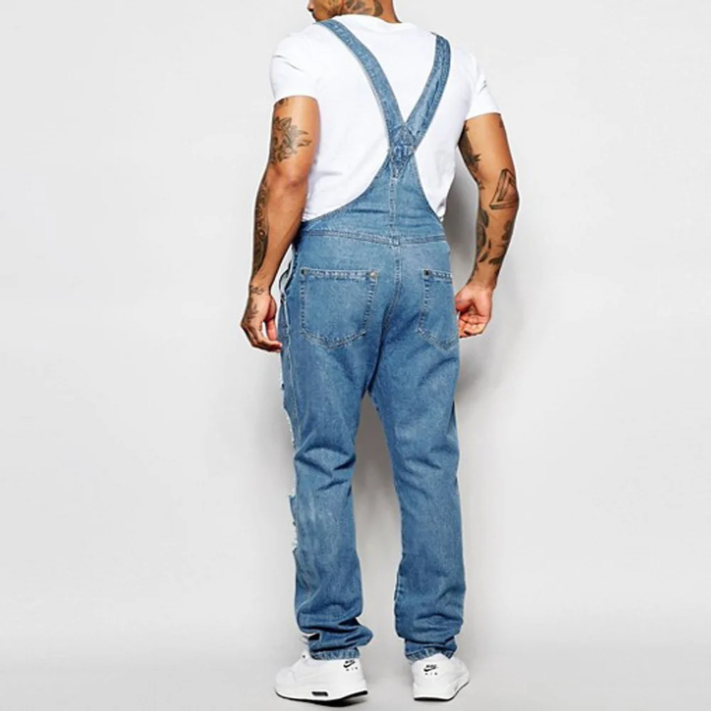 Nam Rách Denim Áo Liền Quần Thời Trang Chiều Dài Suspender Quần Homme Quần Jean Dạo Phố Cao Cấp Jumpsuit Đau Khổ Quần Mặc Thường Ngày