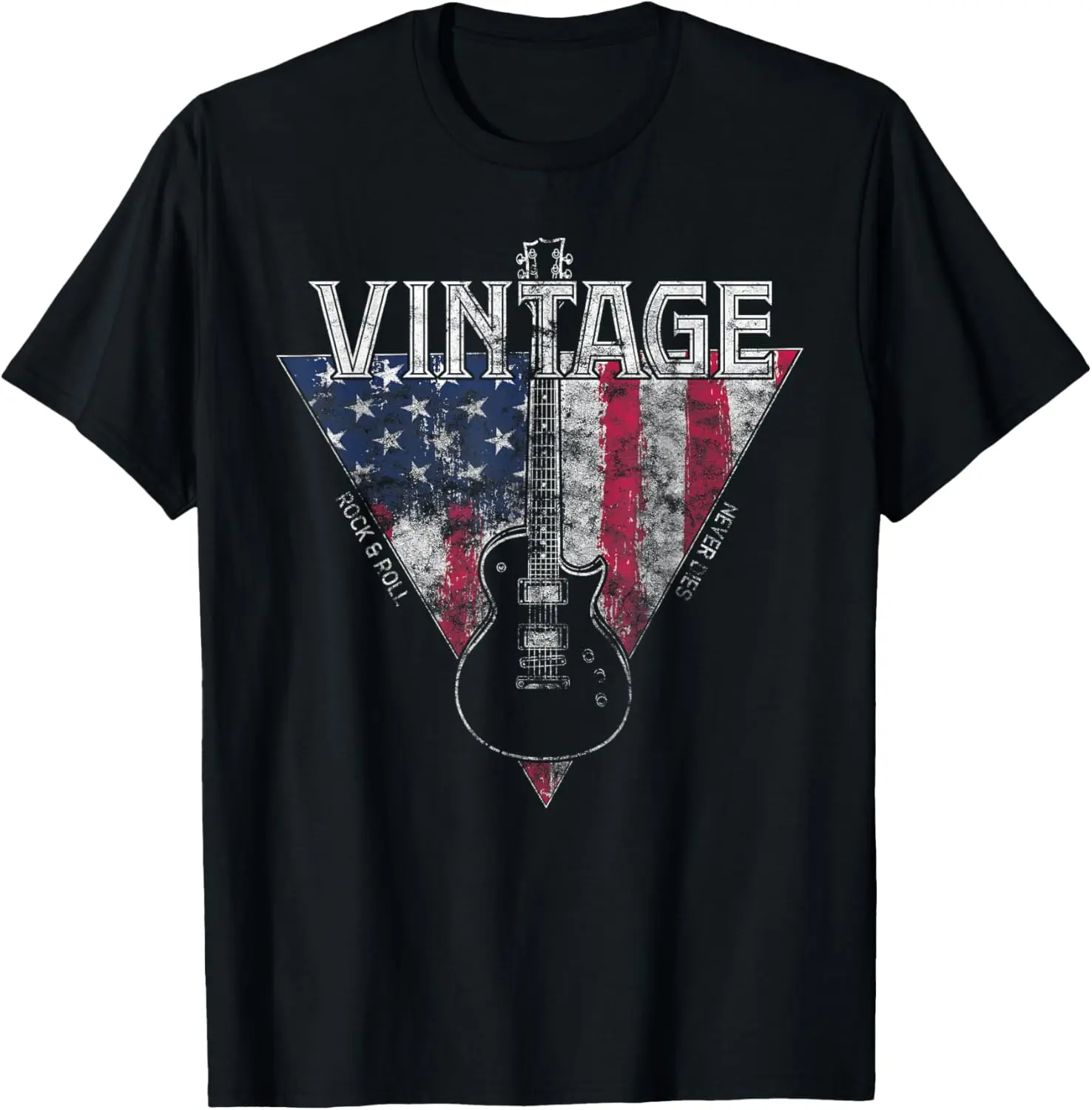 

American Flag Guitar Guitarist Gift Vintage Rock and Roll T-Shirt