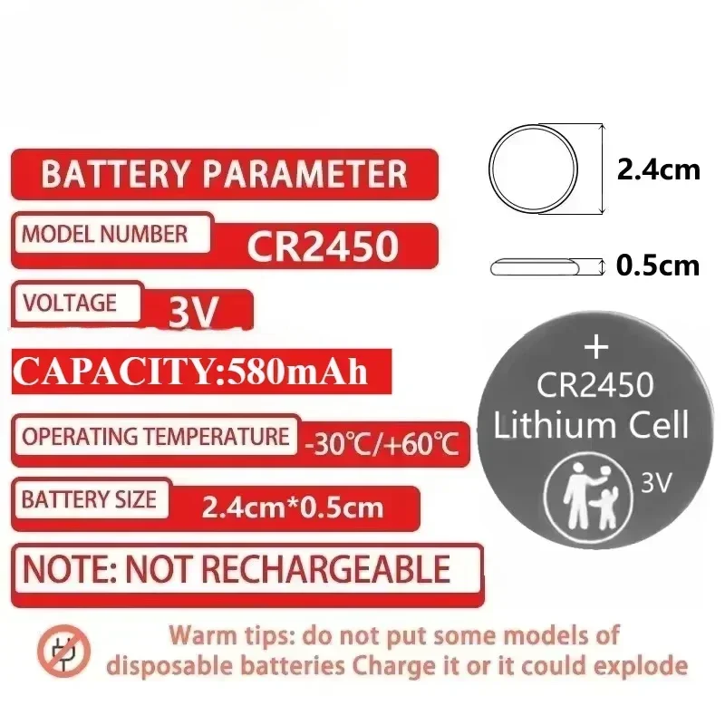 5-50PCS CR2450 Button Cell Battery cr2450 3V Lithium Battery Coin Batteries 580mAh Capacity for Watch Calculator Toy Car Remote