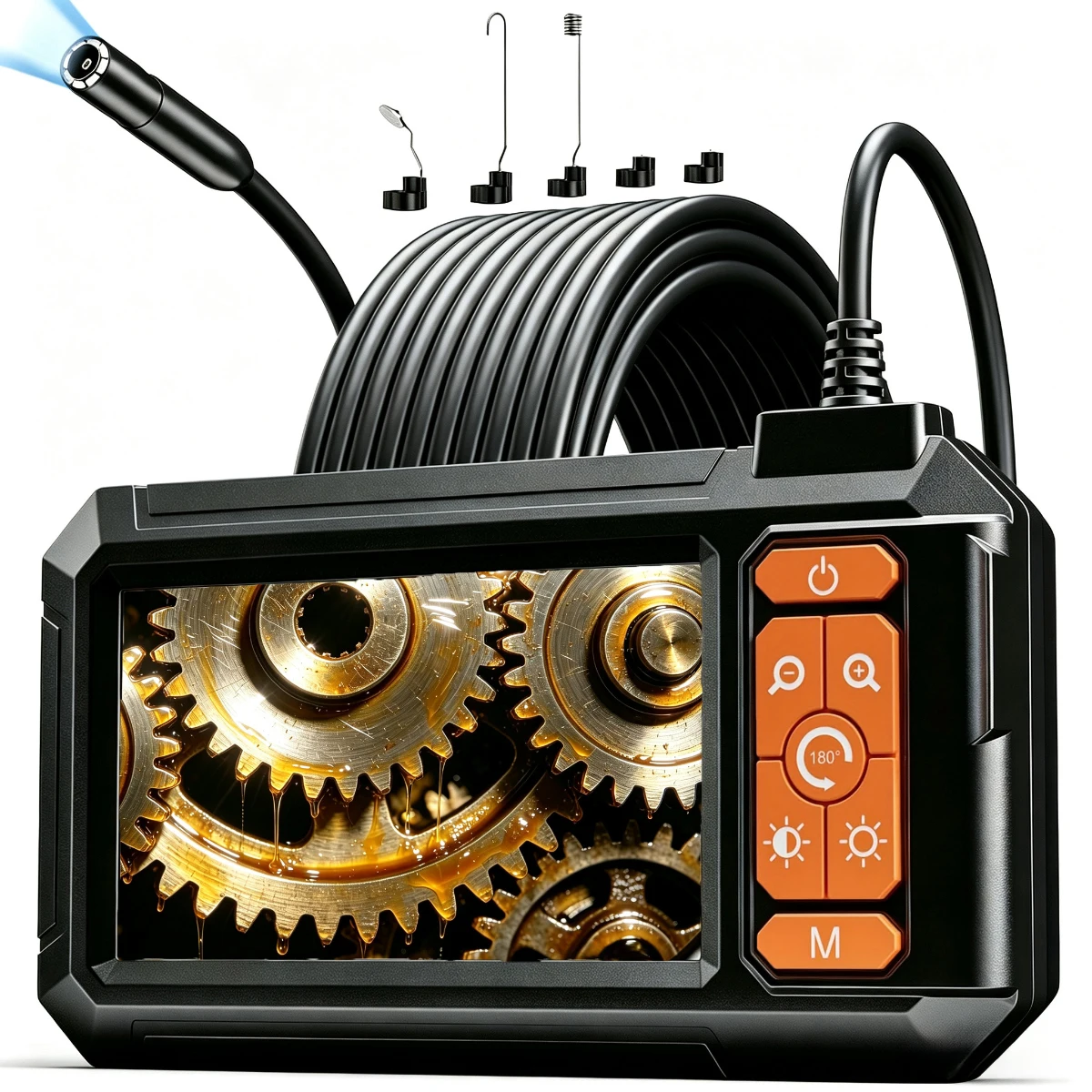 Industrial Endoscope Camera with 4.3 Inch Screen HD 1080P USB 8mm Lens 8MM LED Lights Waterproof Car Pipe Inspection Borescope