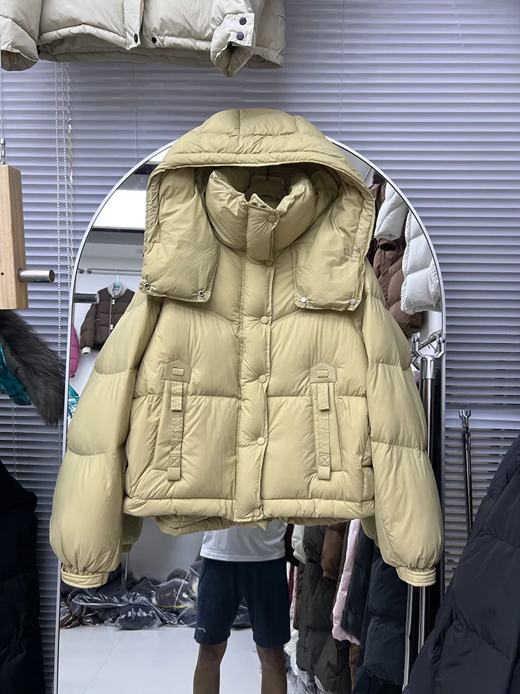 Versione coreana con coulisse sull'orlo ampio versatile piumino d'anatra bianca da donna inverno nuova tendenza piumino stile corto con cappuccio