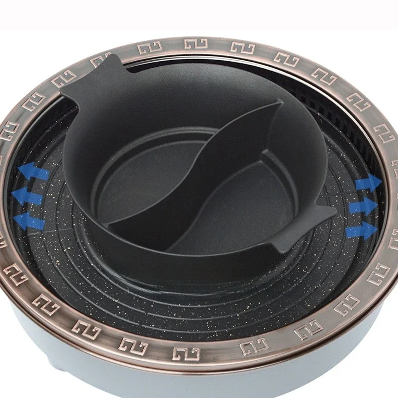 

Barbecue and hot pot integrated pot for 8 people to exhaust smoke up and down, smokeless rinsing