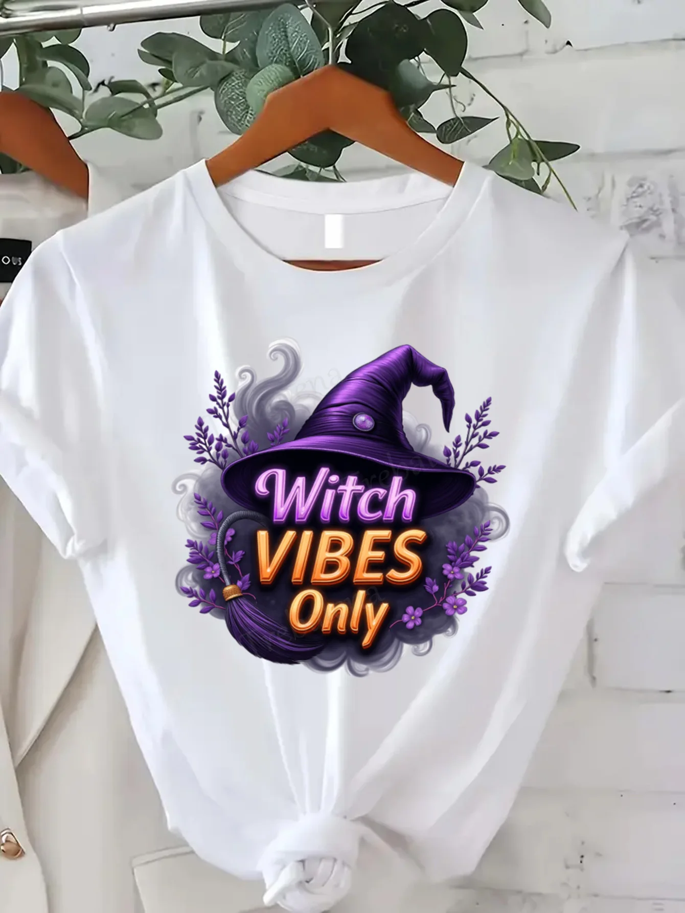 

Round Neck T-shirt Witch Vibes Only Halloween T-Shirt for Women Plus Size Magic Style Short Sleeve Tee Fashion Casual Top