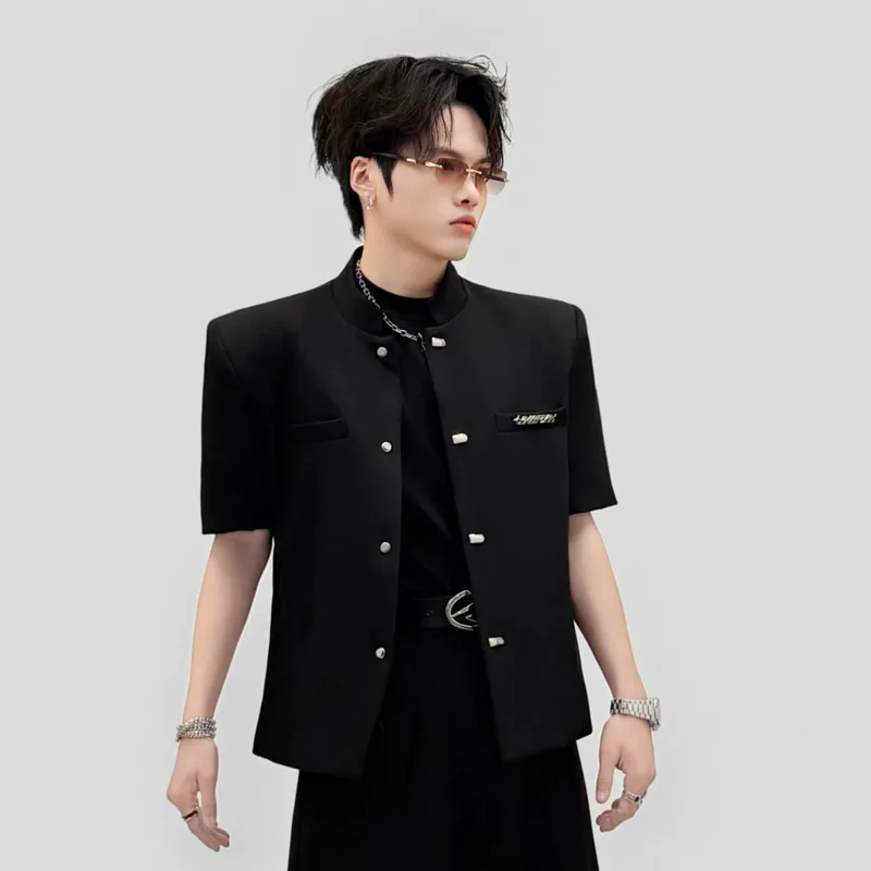 WVGA Summer New Men's Chinese Style Stand Collar Short Blazer High-End Metal Buttons Niche Casual Shoulder Pads Coats Ins W24585