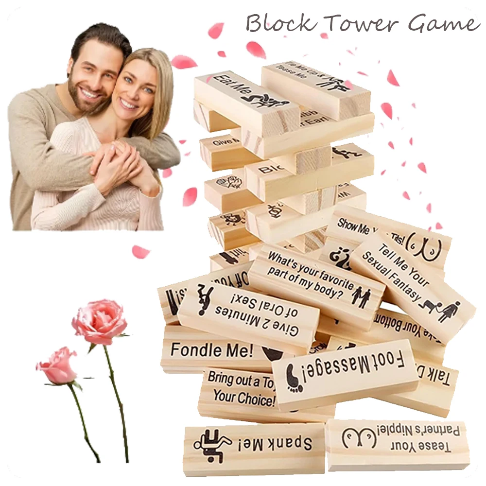 24/48pcs Dating Night Game Tumbling Tower Game Wooden Stacking Tower Games For Couple Couple Activities & Dating Night Ideas