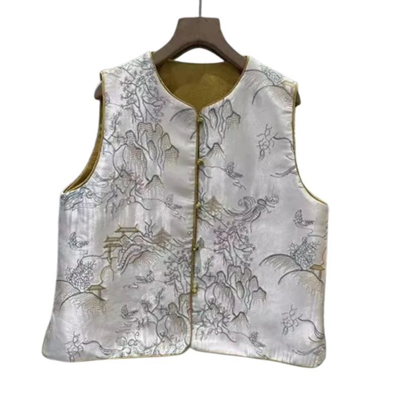 Floral Embroidered Vest Women Retro Chinese Vintage Ethinic Style Sleeveless Tops Oversized