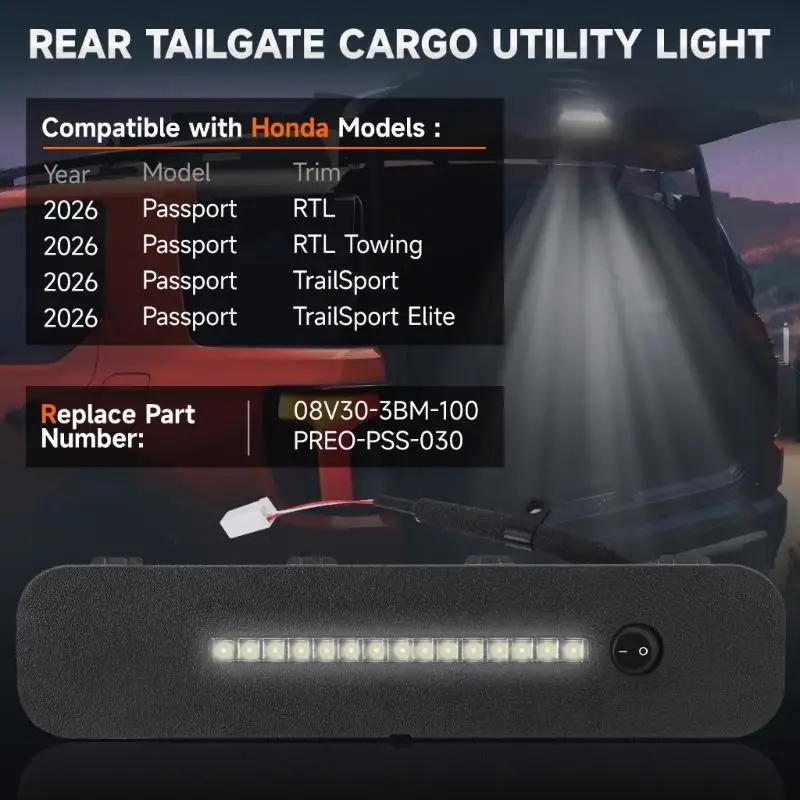 Rear Trunk Interior Lamp, Cargo Area Interior Light Assembly with LED Panel, Attached Connection End and Multiple