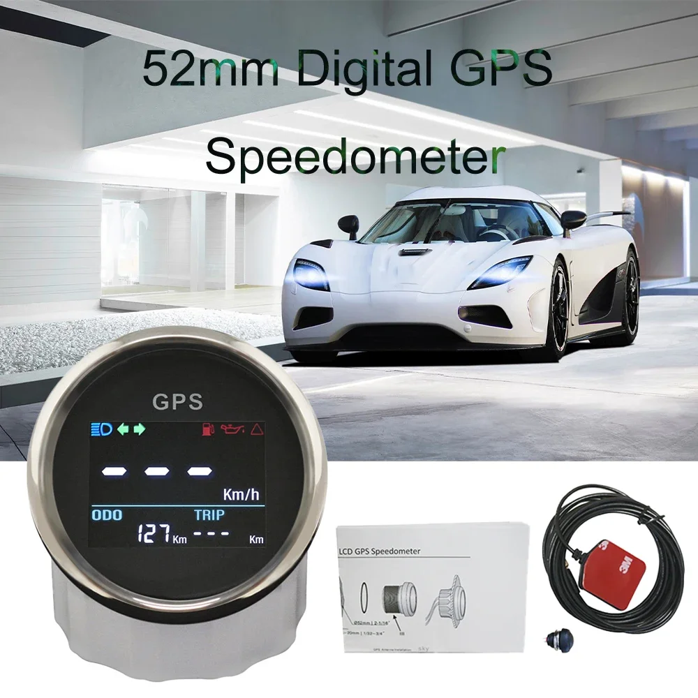 52mm Car Boat Digital GPS Speedometer Tripmeter KM MPH Knots Odometer Adjustable GPS Blind Area Odometer Compensation 12/24V