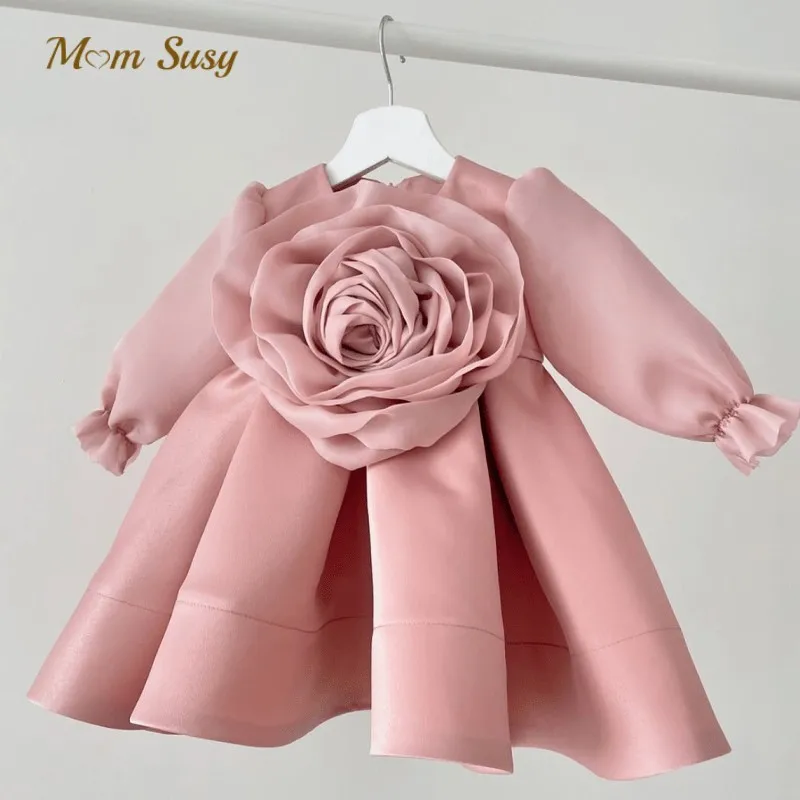 

Платье-пачка принцессы с 3D цветком для маленьких девочек, платье-пачка с длинными рукавами для малышей и подростков, праздничное платье, праздничная одежда для дня рождения, От 1 до 12 лет