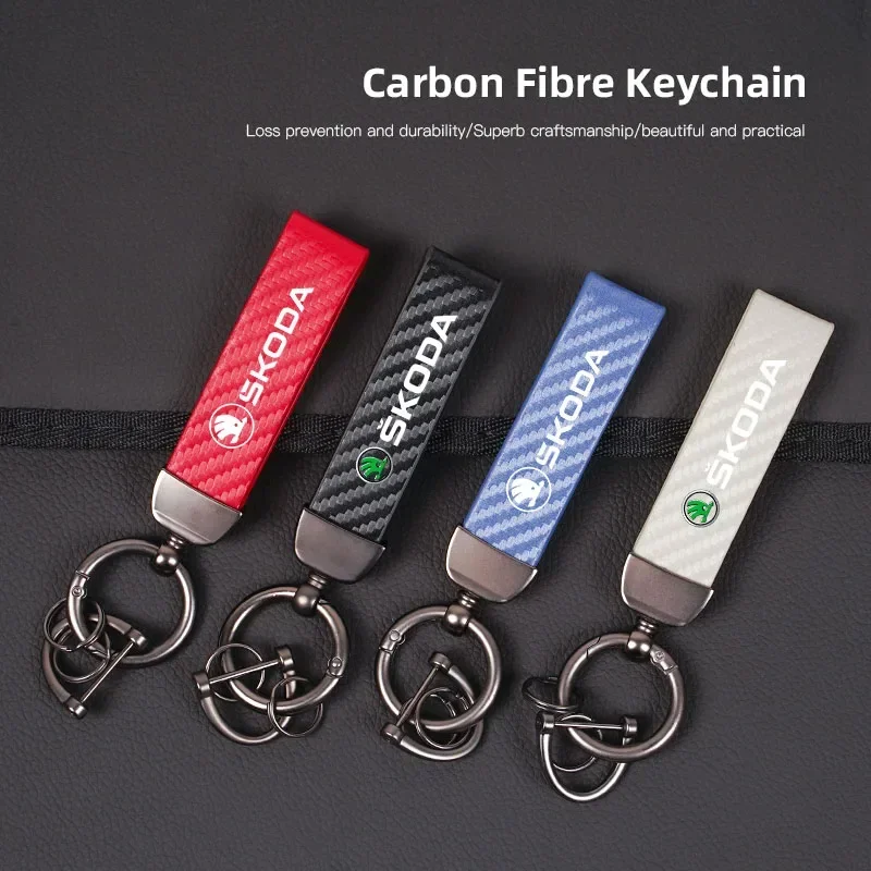 1Pcs Leather Car Keychain Pendant Key Ring Chain For Skoda Octavia Superb Rapid Kodiaq Karoq Fabia Kamiq Enyaq Yeti Scala Citigo
