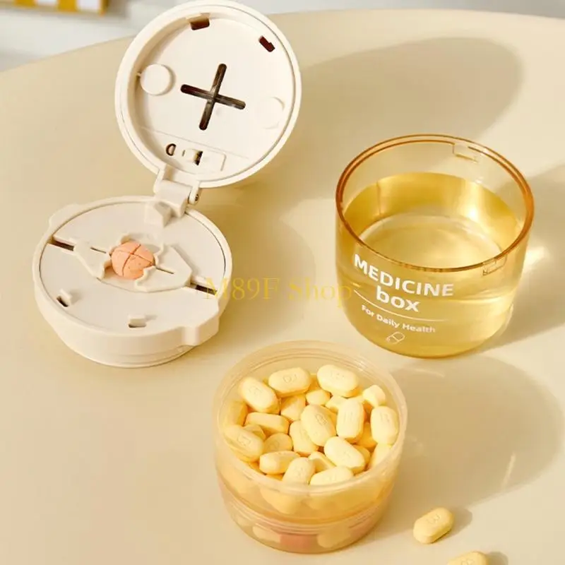 M89F Storage Box With Integrated Pills Cutter And Crushing Compartment 3 Function Pills Case For Travel Use