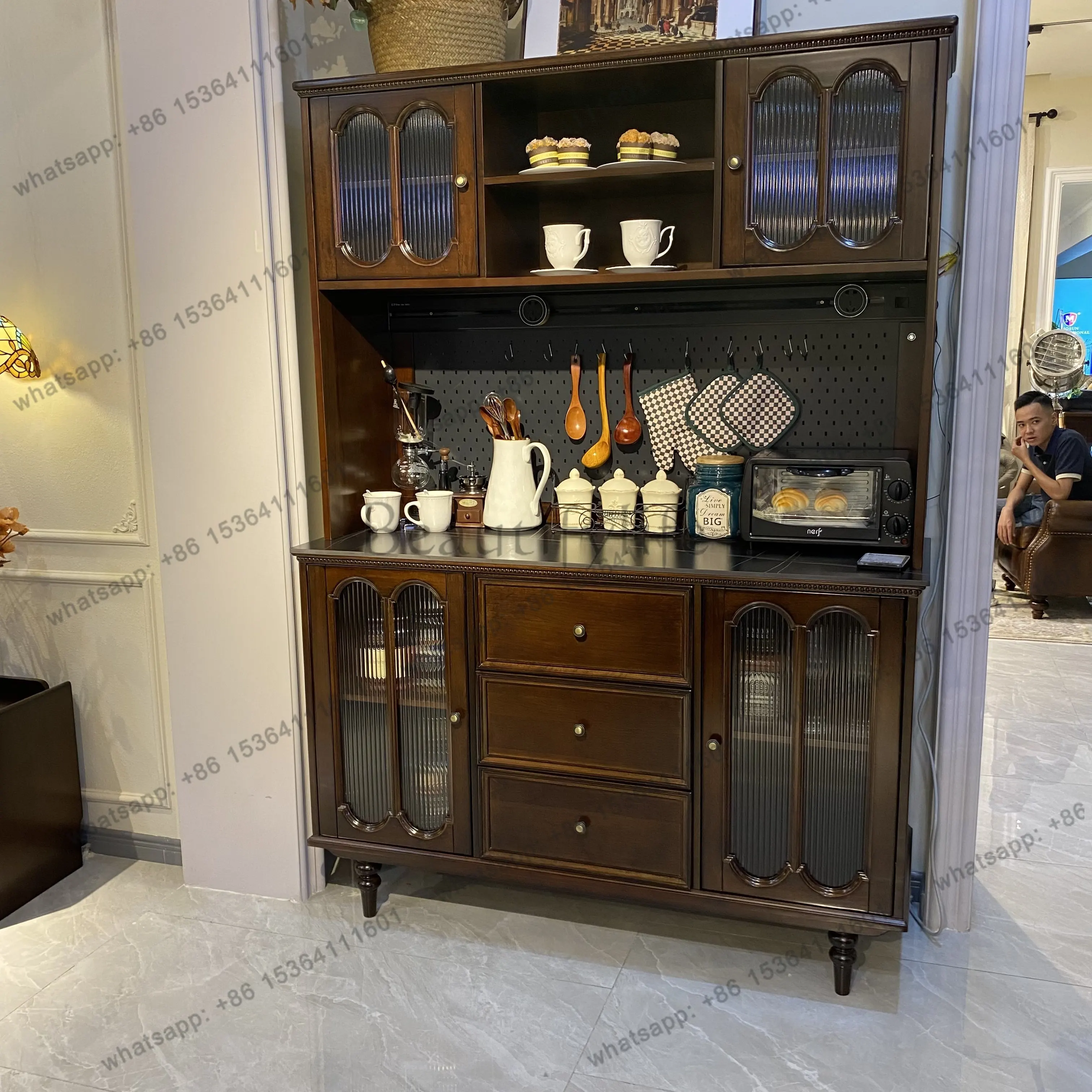 American retro multi-functional dining side cabinet, tea storage cabinet length 1410 * width 503 * height 1972mm