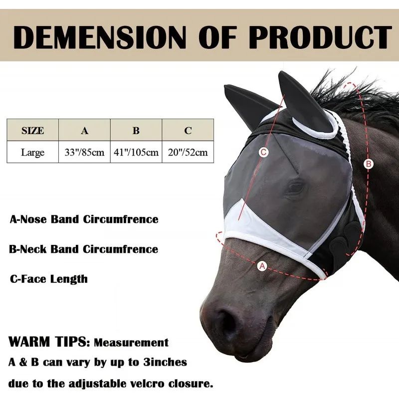 Breathable Horse Face Mask Magic Tape Anti Insect UV Protection Equine Eye Cover Equestrian Accessories Equine Riding Supplies