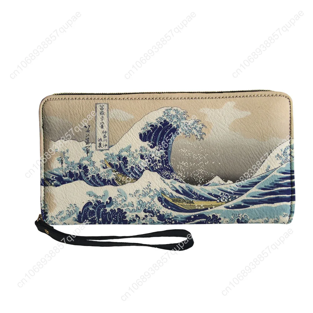 The Great Wave off Kanagawa Custom Wallet Purse Mens Womens Teenagers Zipper Long Wallets Double Print  Portable Wallet Gift Bag