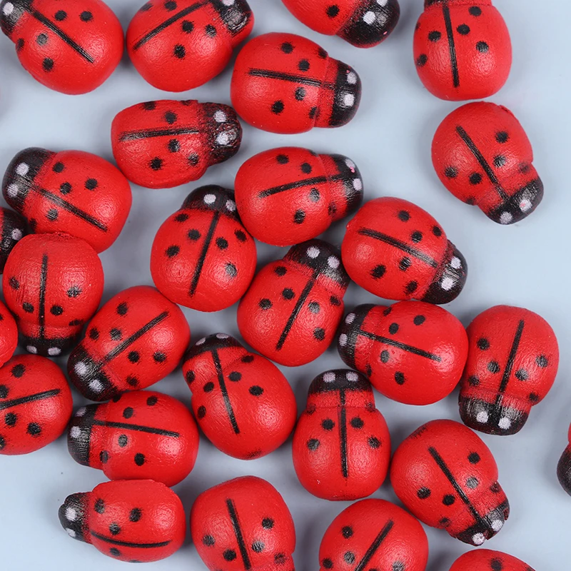 100pcs Wooden Ladybird Sticker Kids Painted Adhesive Back DIY Craft Home Party Decor