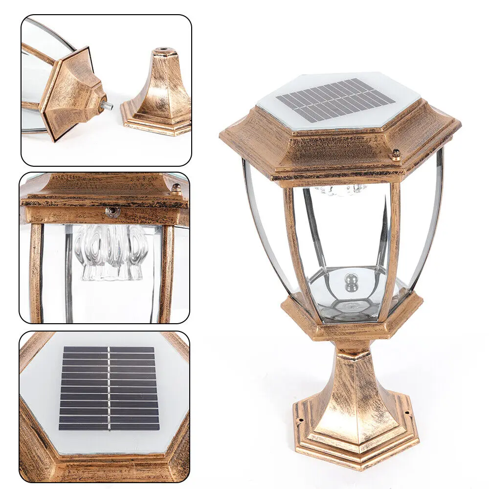 

Outdoor Pillar Lamp Solar Powered Yard Post Light Walkway Lighting Driveway Path Landscape Lantern LED 1W