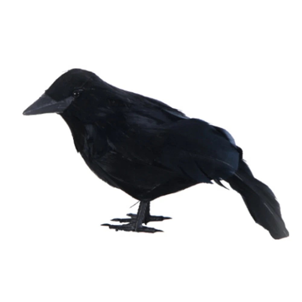 Figurines de bureau de corbeaux d'halloween, corbeaux à plumes noires multifonctions, atmosphère Festive, accessoires de décoration de maison hantée réalistes