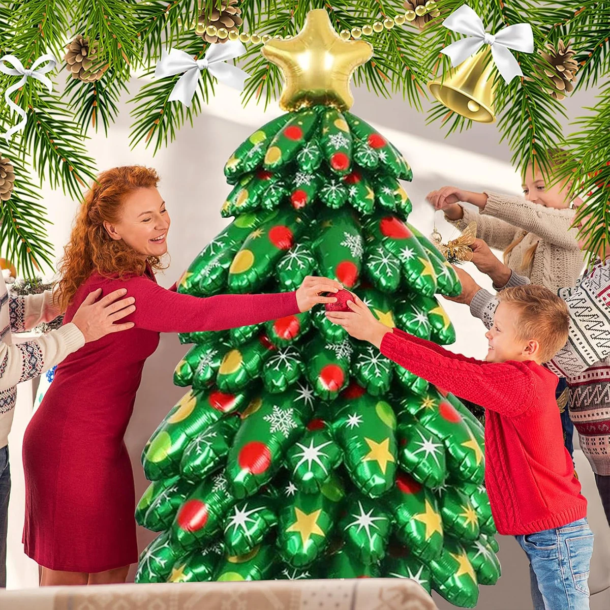 1 Stück Weihnachtsschneemann, Baum und Weihnachtsmann, goldener Elch-Ballon, geeignet für Weihnachtsfeier, Neujahr, Geburtstag – Detail 10