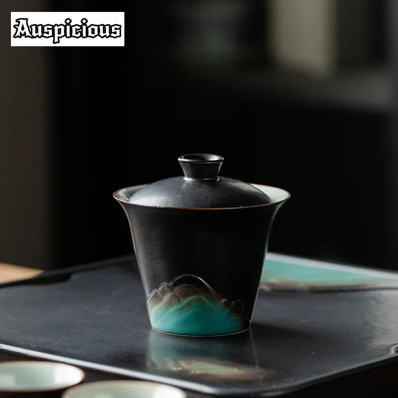 150ml Black Pottery Gaiwan Kiln Fambe Tea Tureen Household Tea Making Cover Bowl Porcelain Bowl Accessories Gift Chinese Teacup