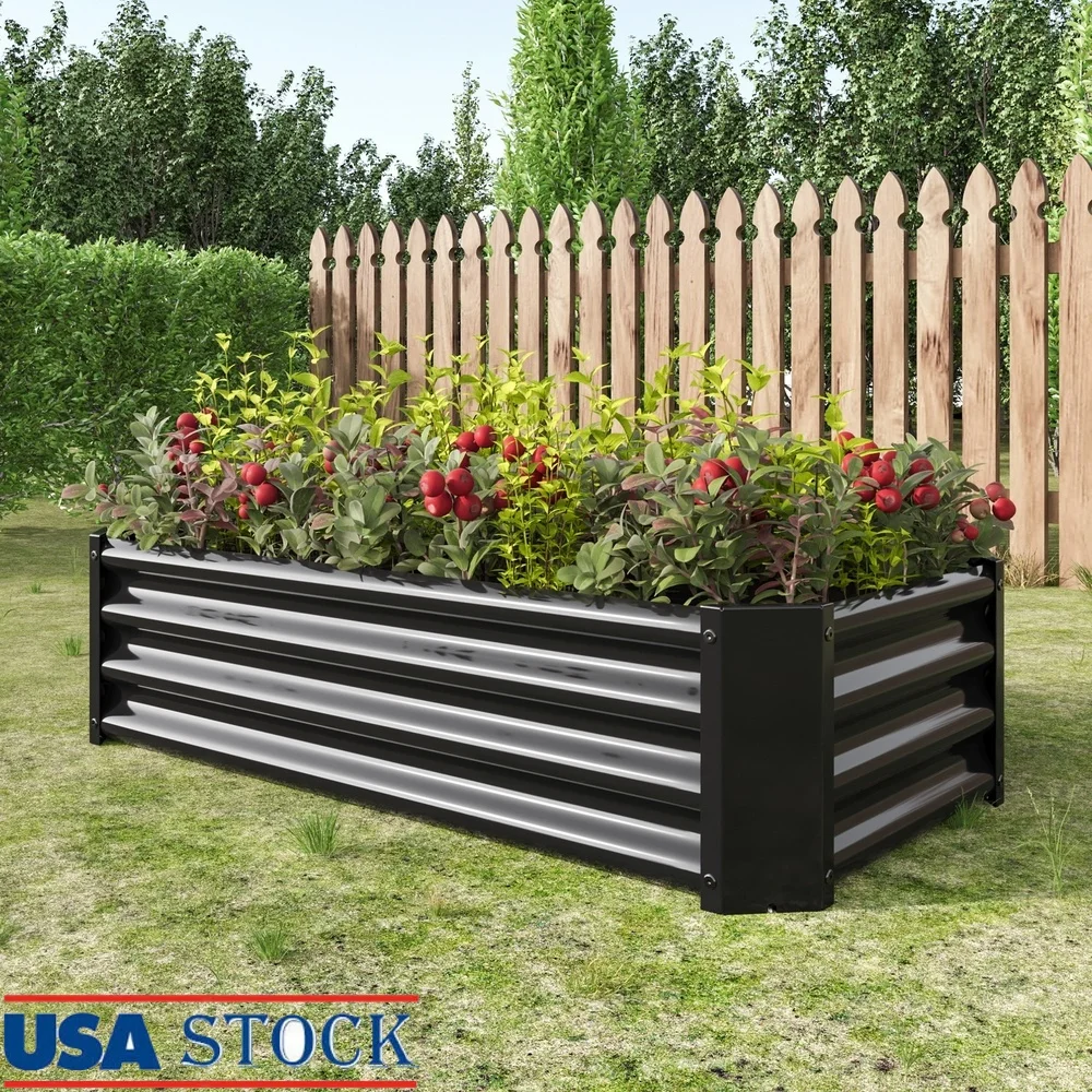 

Outdoor Metal Raised Garden Bed 4x2x1ft Rectangle Planter Vegetables Herbs Flowers Easy Assembly Durable Anti-Rust Design