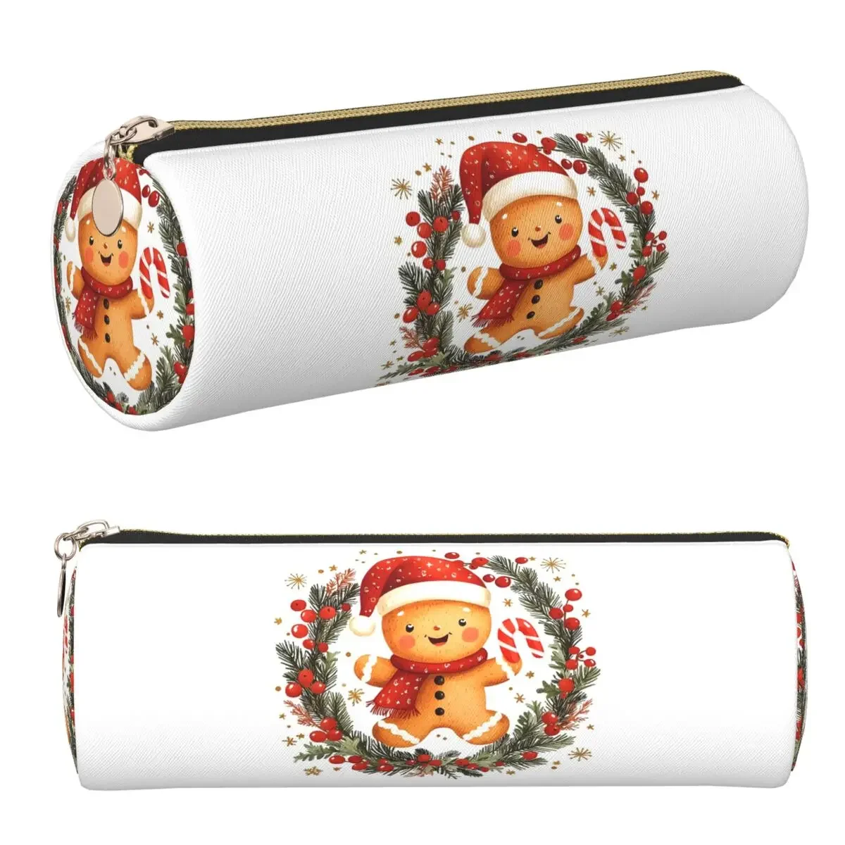 Holly Jolly Gingerbread Pencil Cases Pen Holder Cylinder Pen Box Pencil Bag for Students Gifts