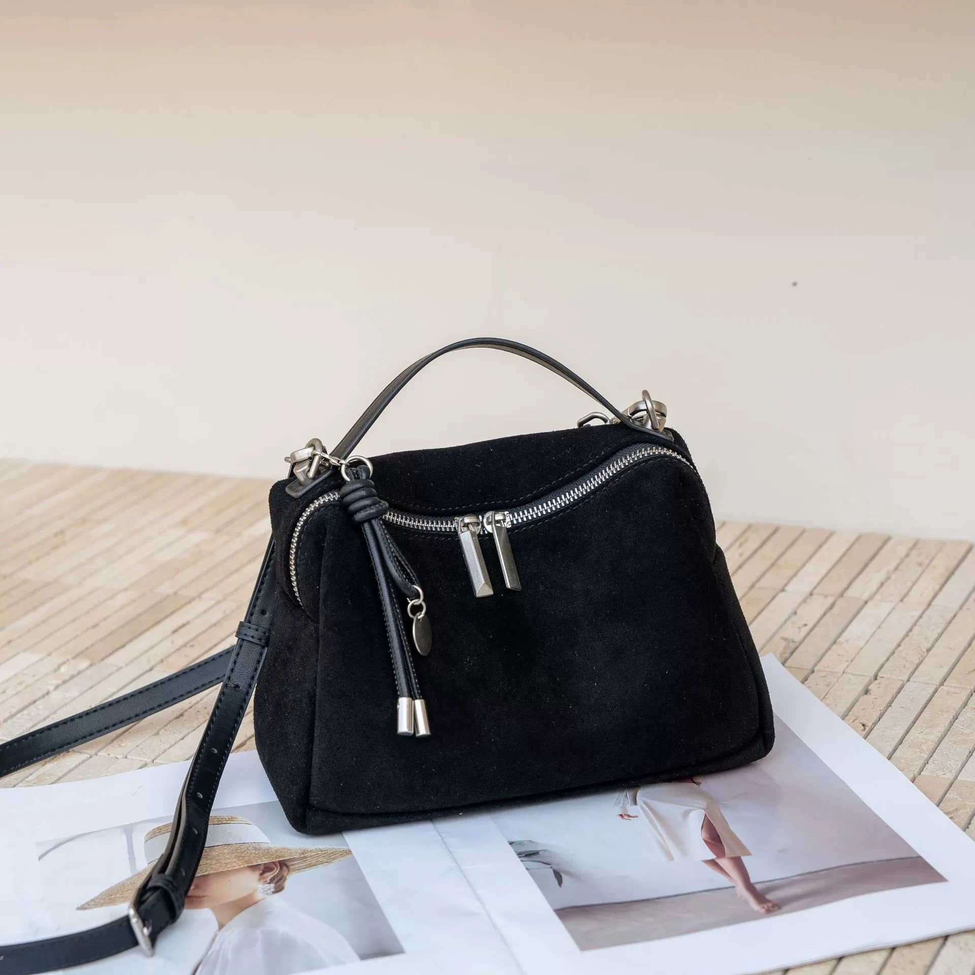 Mini Genuine Leather Handbag Women Casual Cow Leather Shoulder Bag Suede and Cow Leather Cross-body Satchel Bag