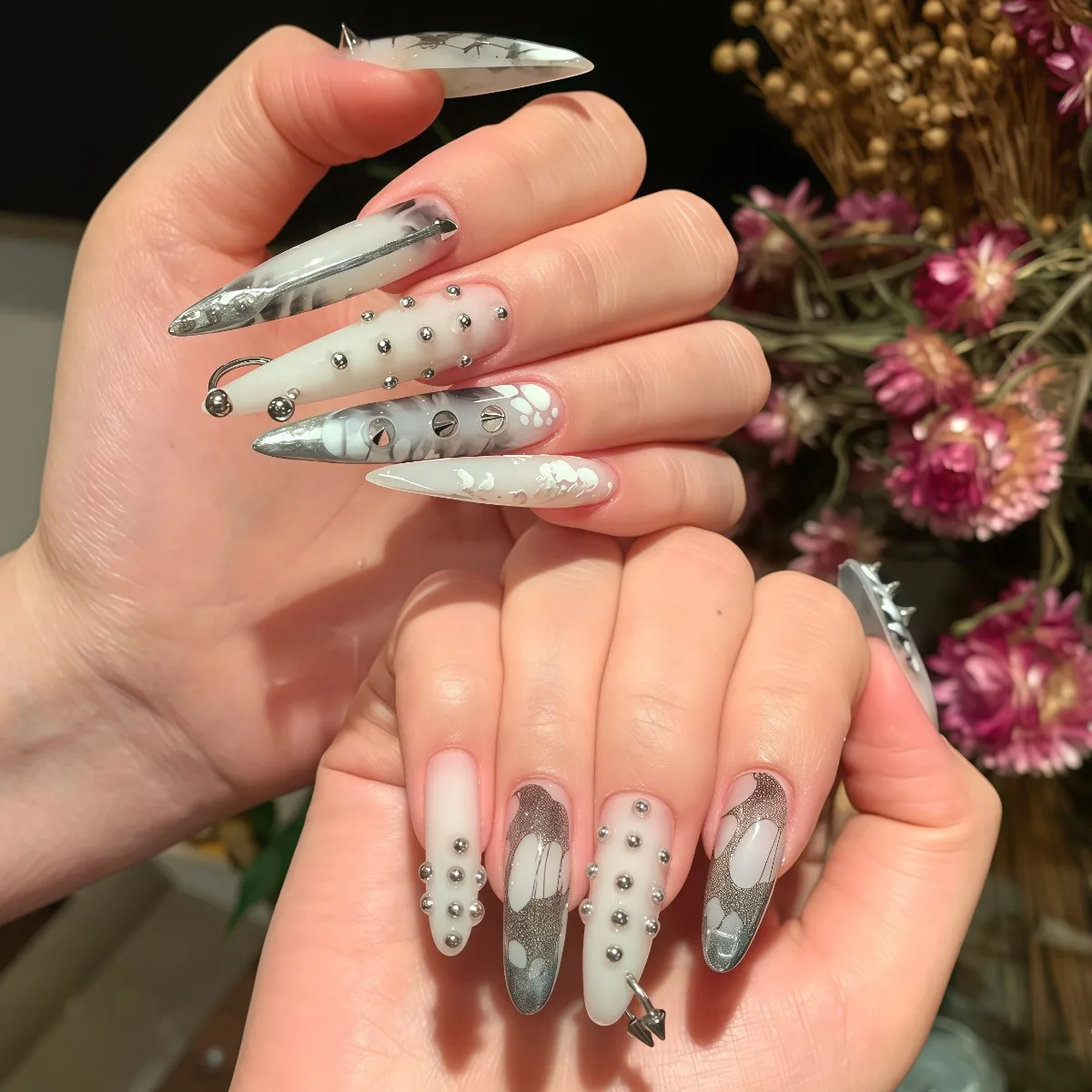 5box/pack 12Grid Manicure Steel Ball Jewelry Caviar Beads Gold and Silver Semi-round Pearl Star Nail Decoration Accessories Tool