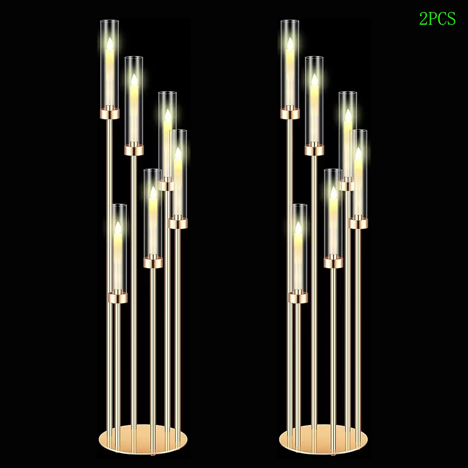 

2 шт., 46 дюймов, напольный подсвечник для свадебной вечеринки, дня рождения, центральные детали, акриловый канделябр с 5 ручками и 12 светодиодными свечами